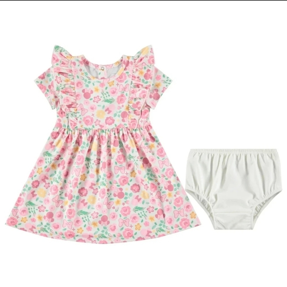 Disney Baby Minnie Mouse 2Pc Matching Pastel Floral Dress Set Size 3M NWOT